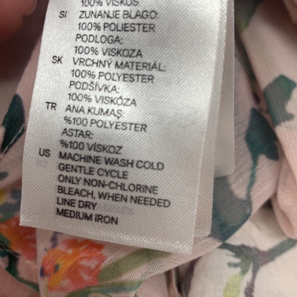 H & M blush pink floral sheer lined maxi dress elastic waist with fabric belt - Picture 6 of 6